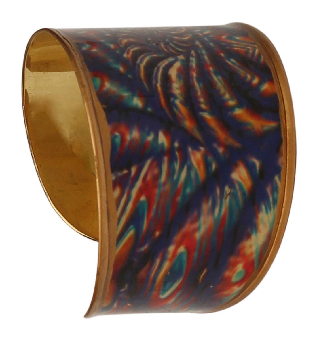Brass Cuff Bracelet with Abstract Blue Pattern on Golden - 2.6” - Trendy Accessories / Gifts for Her - Buy in Bulk Wholesale